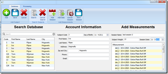 Fancier database screen with measurements